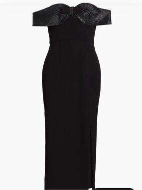Self-Portrait Black Embellished Crêpe Bow Midi-Dress, size 2